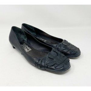 SALVATORE FARRAGAMO Women’s black flats leather size 8.5 Floral Appliqué Slip On